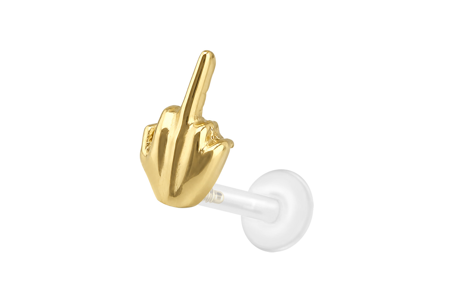 PTFE Labret mit Innengewinde + Titan-Aufsatz MITTELFINGER | GO = Goldfarben | 1,2 | 9 | IXP5188_[298408]